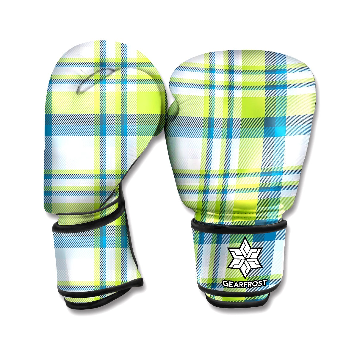 Lime And Blue Madras Plaid Print Boxing Gloves