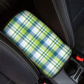 Lime And Blue Madras Plaid Print Car Center Console Cover