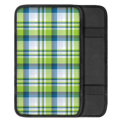 Lime And Blue Madras Plaid Print Car Center Console Cover