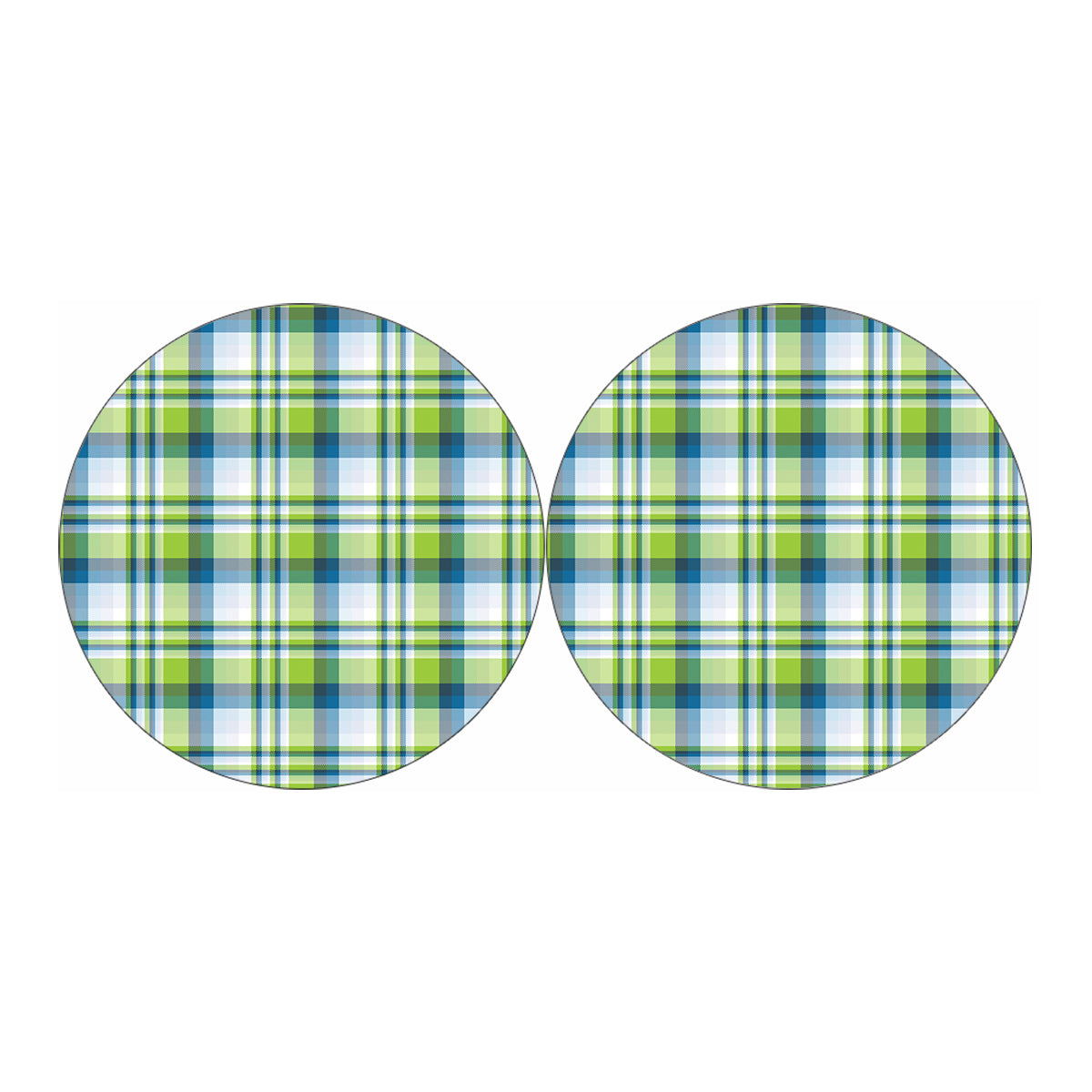 Lime And Blue Madras Plaid Print Car Coasters