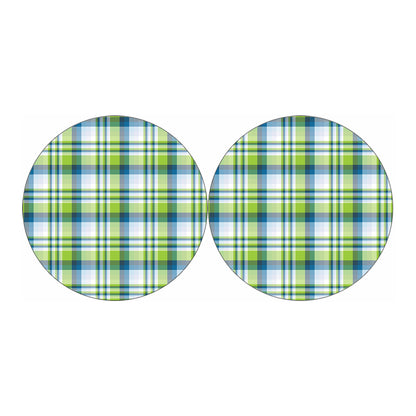 Lime And Blue Madras Plaid Print Car Coasters