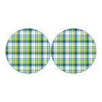 Lime And Blue Madras Plaid Print Car Coasters