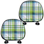 Lime And Blue Madras Plaid Print Car Headrest Covers