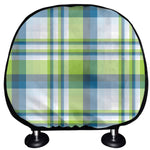 Lime And Blue Madras Plaid Print Car Headrest Covers