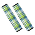 Lime And Blue Madras Plaid Print Car Seat Belt Covers