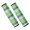 Lime And Blue Madras Plaid Print Car Seat Belt Covers
