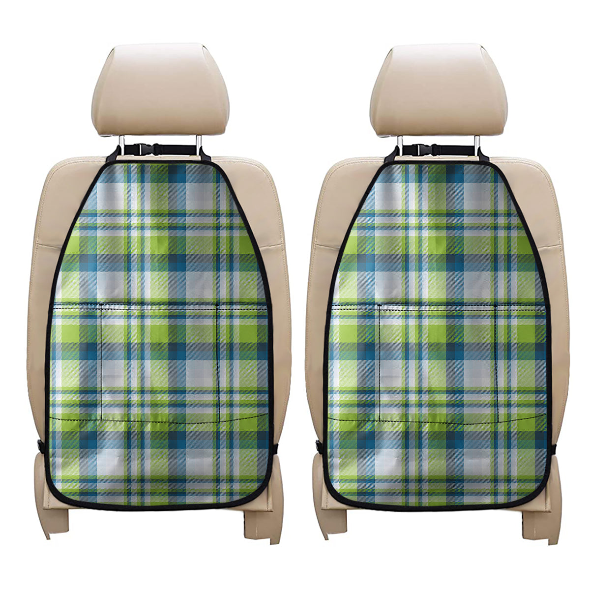 Lime And Blue Madras Plaid Print Car Seat Organizers