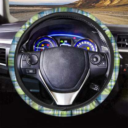 Lime And Blue Madras Plaid Print Car Steering Wheel Cover