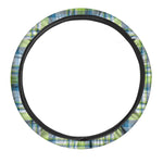 Lime And Blue Madras Plaid Print Car Steering Wheel Cover