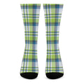 Lime And Blue Madras Plaid Print Crew Socks