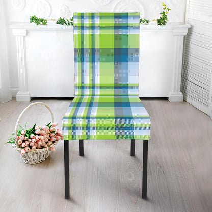 Lime And Blue Madras Plaid Print Dining Chair Slipcover