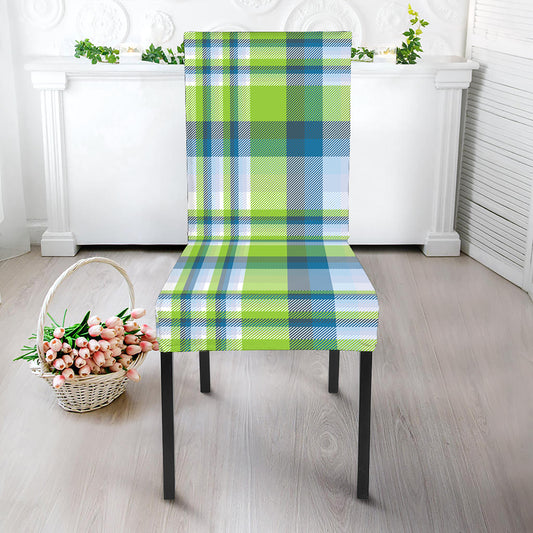 Lime And Blue Madras Plaid Print Dining Chair Slipcover