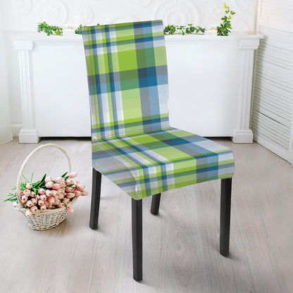 Lime And Blue Madras Plaid Print Dining Chair Slipcover