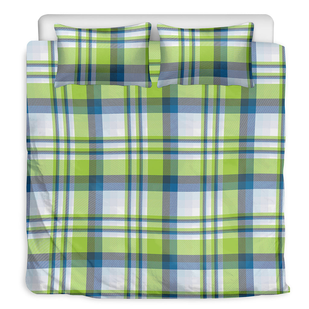 Lime And Blue Madras Plaid Print Duvet Cover Bedding Set