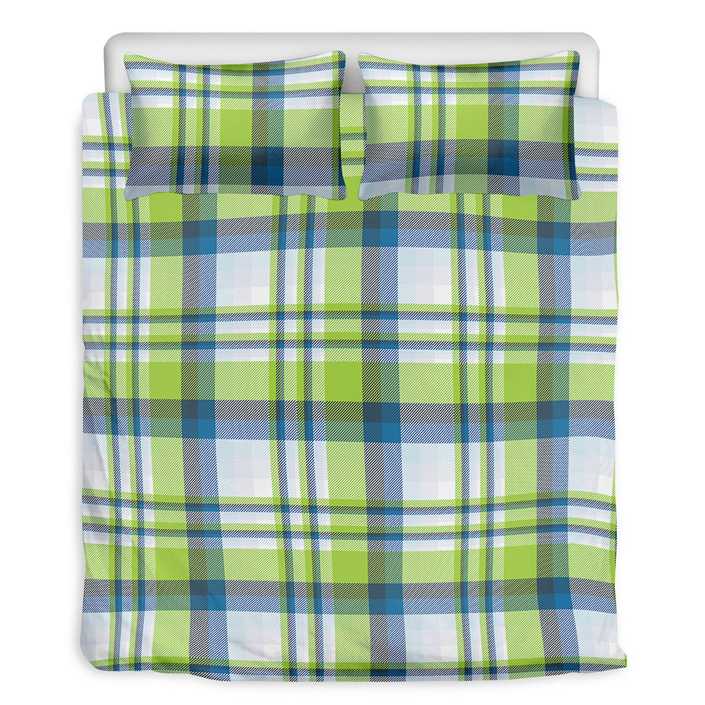 Lime And Blue Madras Plaid Print Duvet Cover Bedding Set