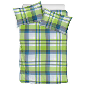 Lime And Blue Madras Plaid Print Duvet Cover Bedding Set