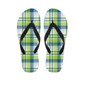 Lime And Blue Madras Plaid Print Flip Flops