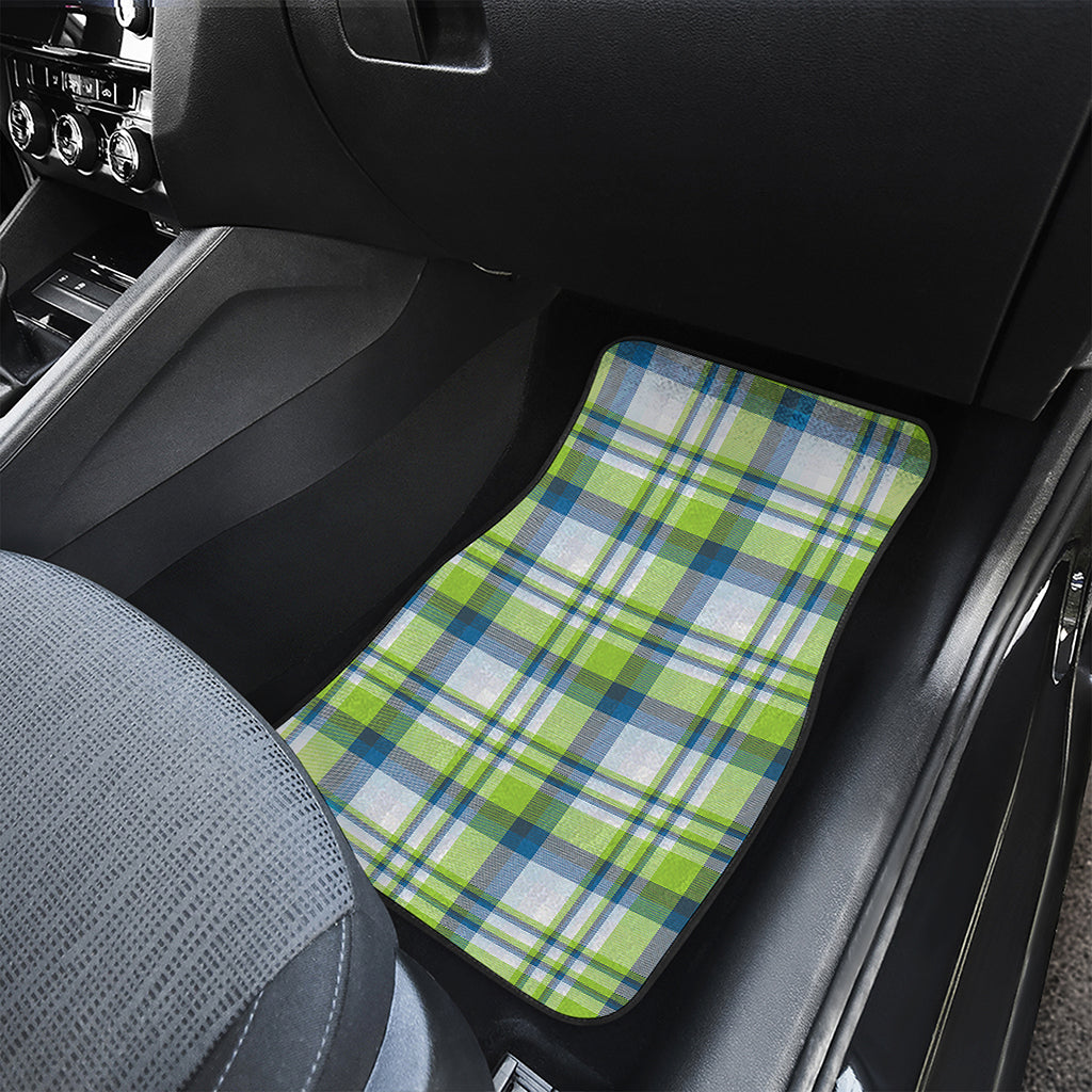 Lime And Blue Madras Plaid Print Front and Back Car Floor Mats
