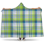 Lime And Blue Madras Plaid Print Hooded Blanket