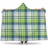 Lime And Blue Madras Plaid Print Hooded Blanket