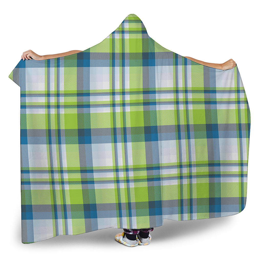 Lime And Blue Madras Plaid Print Hooded Blanket