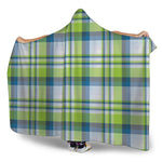 Lime And Blue Madras Plaid Print Hooded Blanket