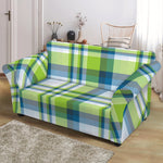 Lime And Blue Madras Plaid Print Loveseat Slipcover