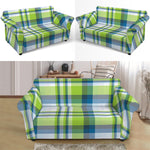 Lime And Blue Madras Plaid Print Loveseat Slipcover