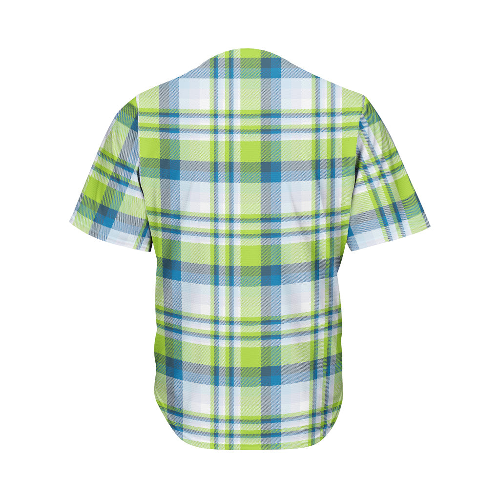 Lime And Blue Madras Plaid Print Men's Baseball Jersey