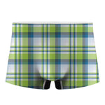 Lime And Blue Madras Plaid Print Men's Boxer Briefs