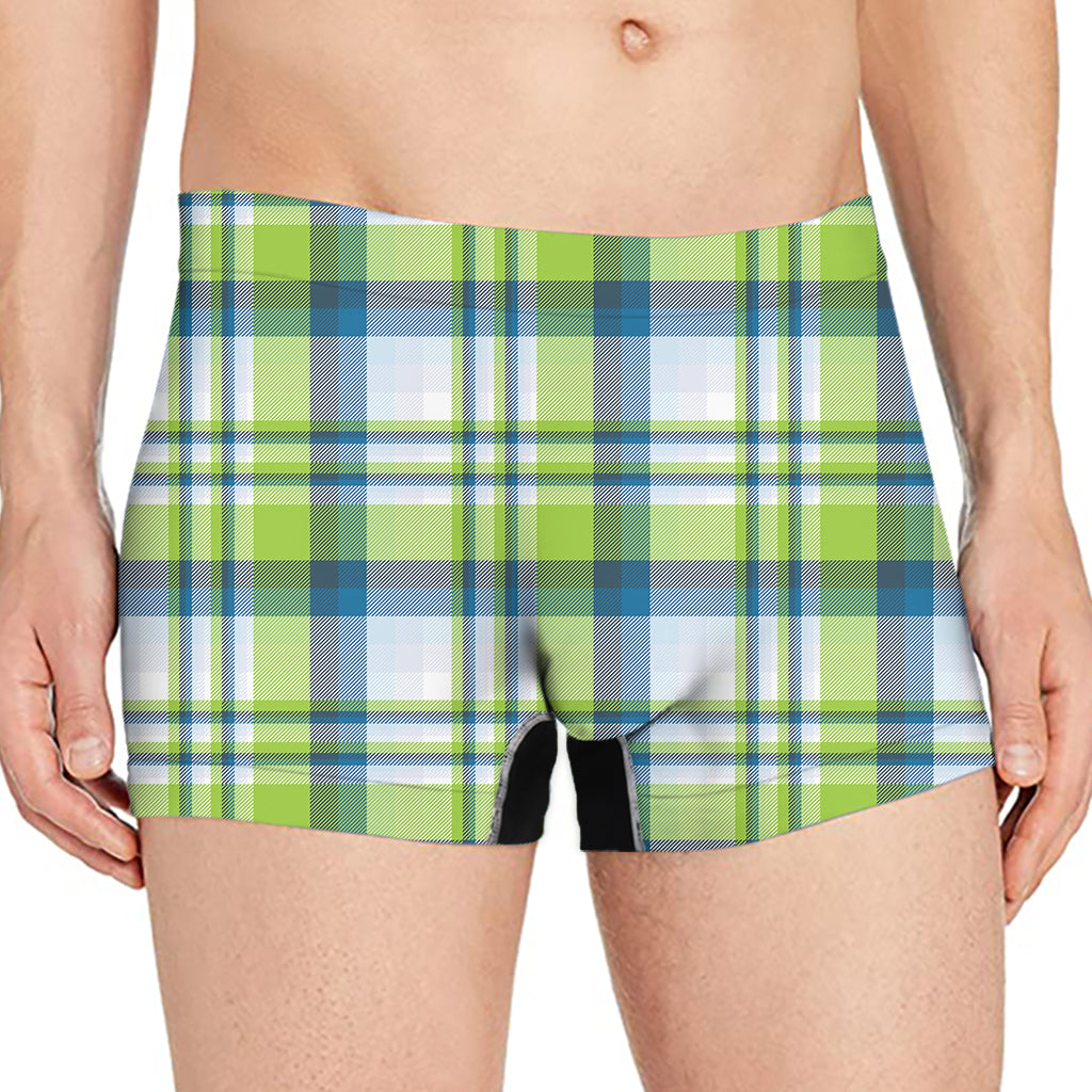 Lime And Blue Madras Plaid Print Men's Boxer Briefs