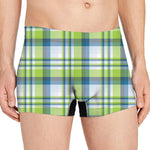 Lime And Blue Madras Plaid Print Men's Boxer Briefs