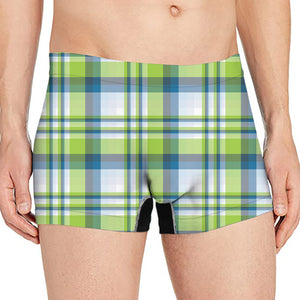 Lime And Blue Madras Plaid Print Men's Boxer Briefs