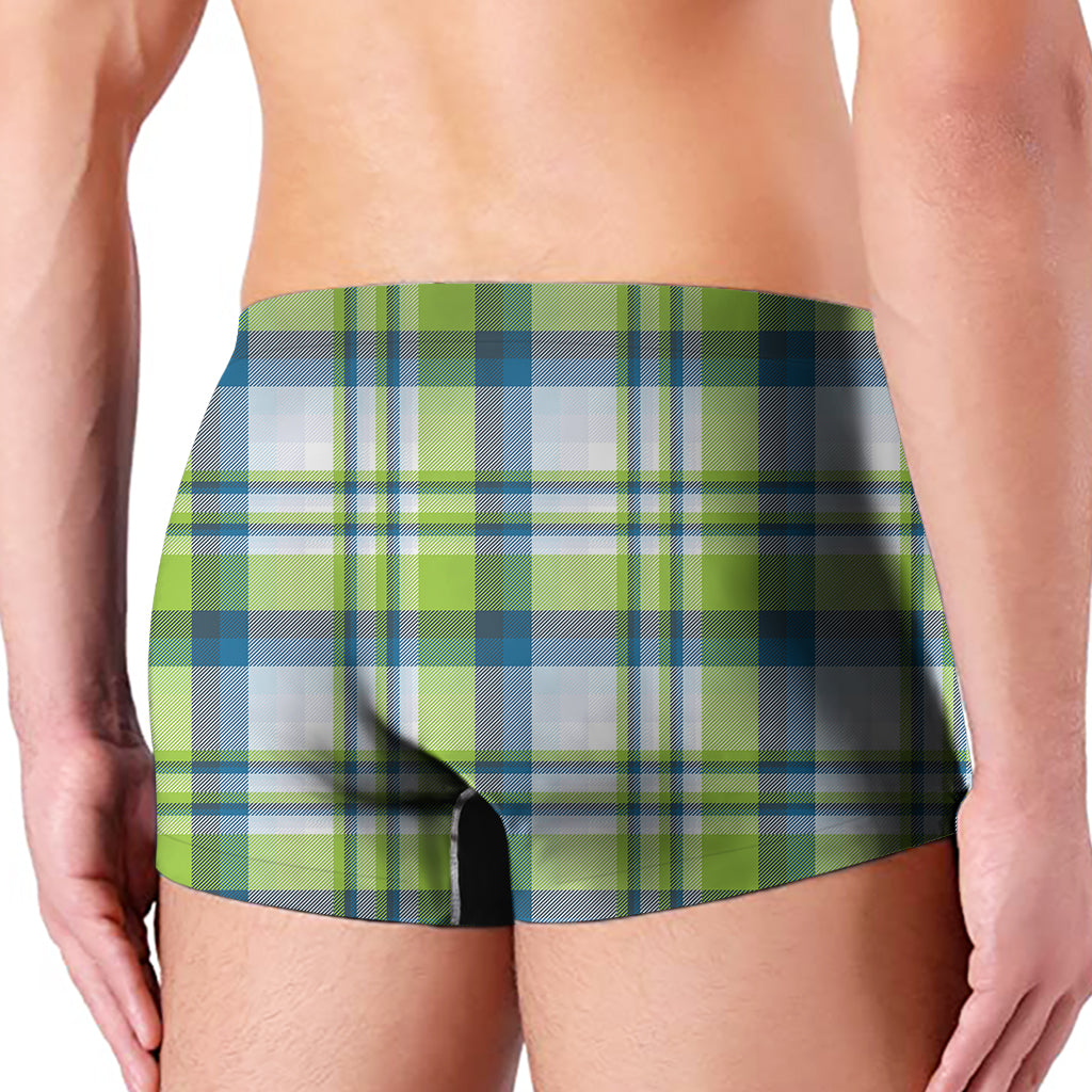 Lime And Blue Madras Plaid Print Men's Boxer Briefs