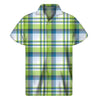 Lime And Blue Madras Plaid Print Men's Short Sleeve Shirt