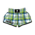 Lime And Blue Madras Plaid Print Muay Thai Boxing Shorts