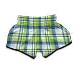 Lime And Blue Madras Plaid Print Muay Thai Boxing Shorts