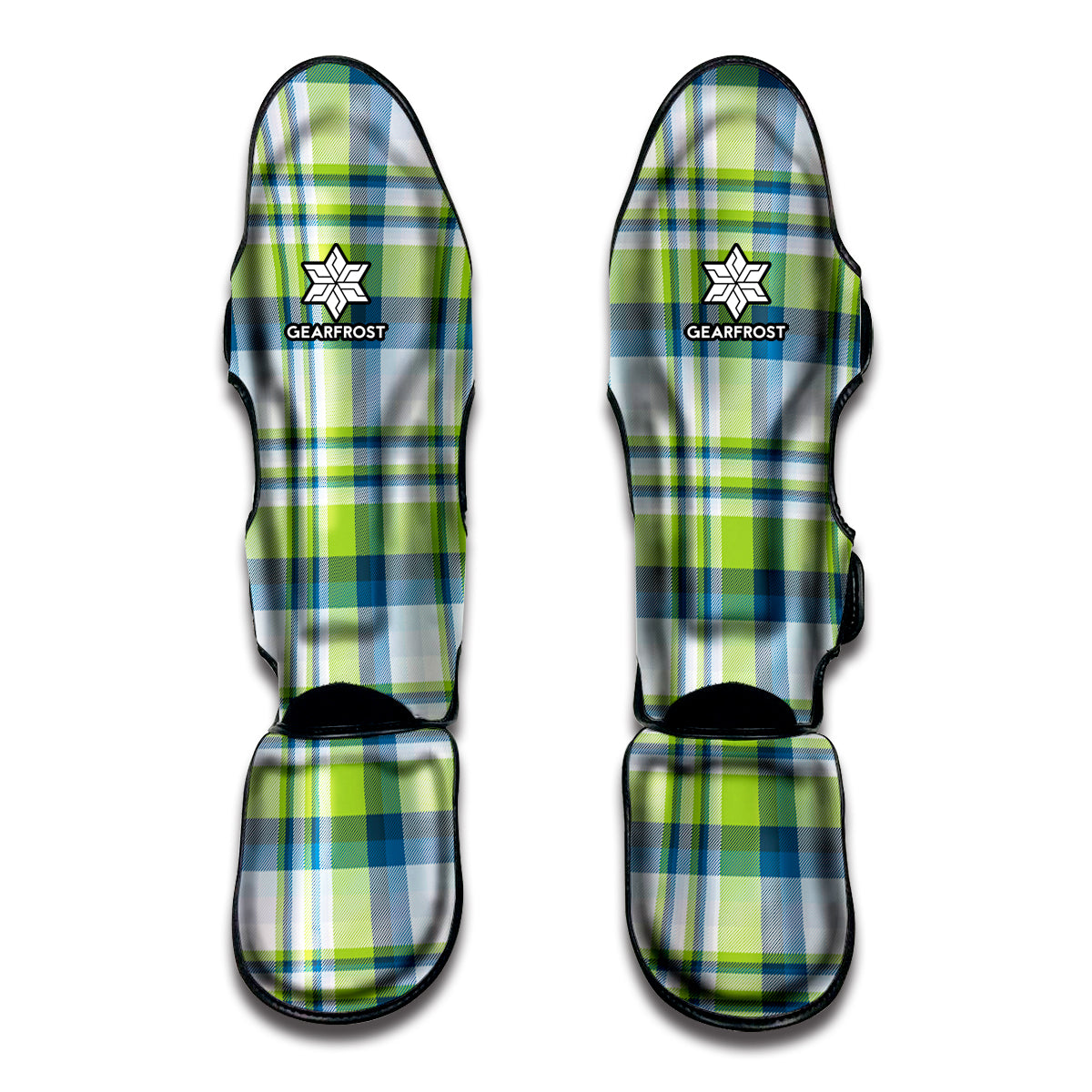 Lime And Blue Madras Plaid Print Muay Thai Shin Guard