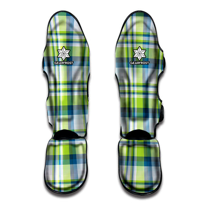 Lime And Blue Madras Plaid Print Muay Thai Shin Guard