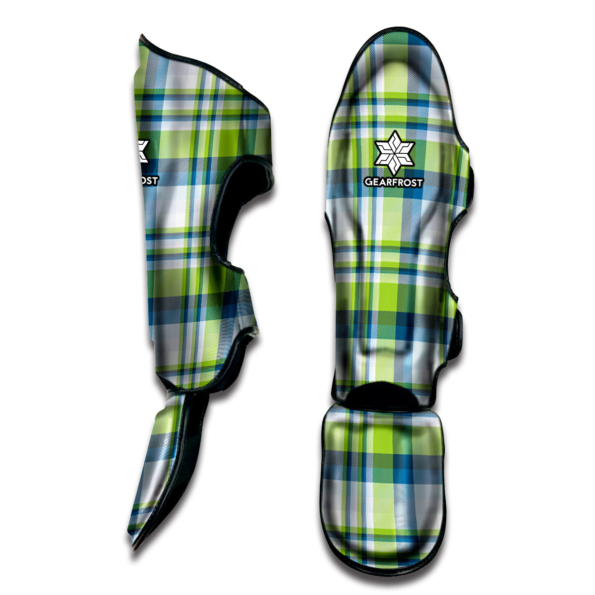 Lime And Blue Madras Plaid Print Muay Thai Shin Guard
