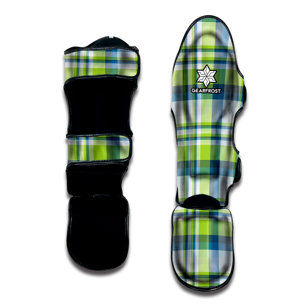 Lime And Blue Madras Plaid Print Muay Thai Shin Guard
