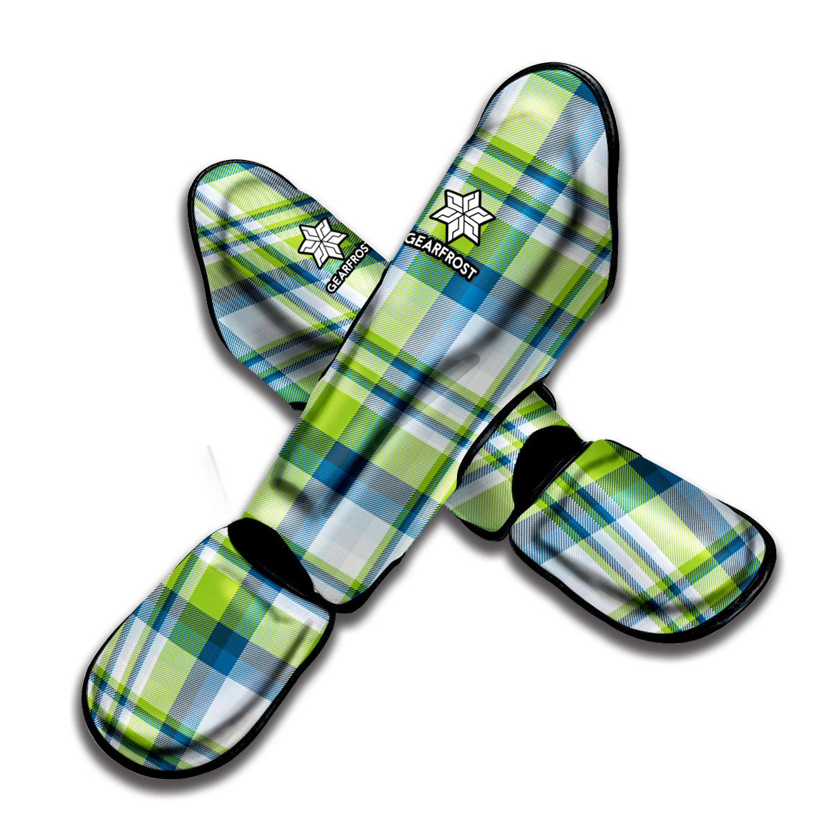 Lime And Blue Madras Plaid Print Muay Thai Shin Guard