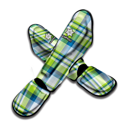 Lime And Blue Madras Plaid Print Muay Thai Shin Guard