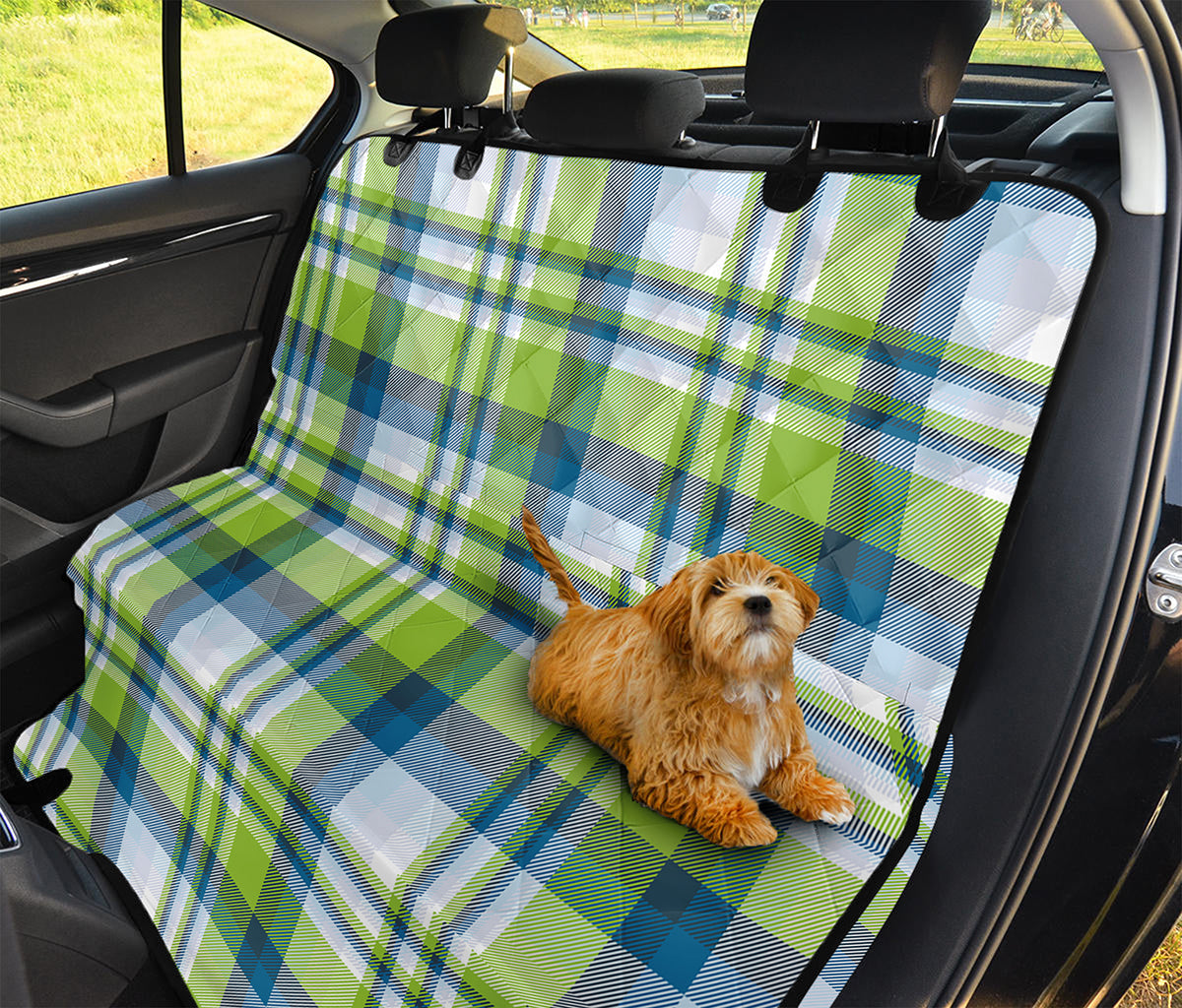 Lime And Blue Madras Plaid Print Pet Car Back Seat Cover