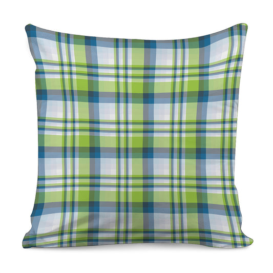 Lime And Blue Madras Plaid Print Pillow Cover