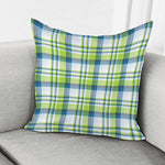 Lime And Blue Madras Plaid Print Pillow Cover