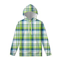 Lime And Blue Madras Plaid Print Pullover Hoodie