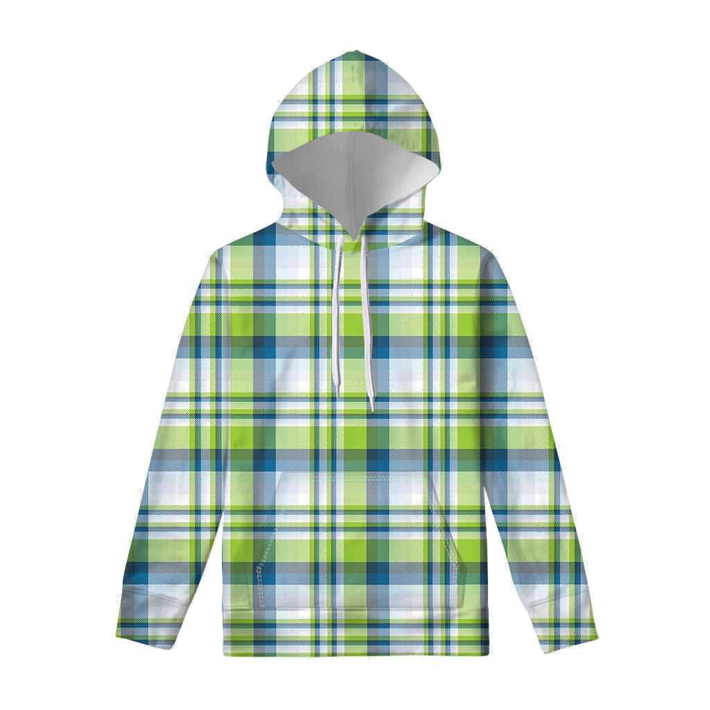 Lime And Blue Madras Plaid Print Pullover Hoodie