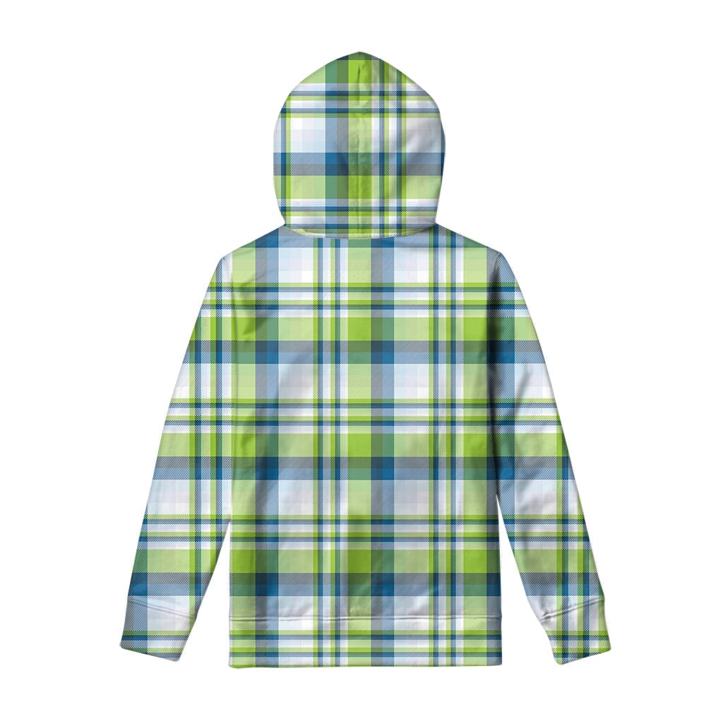 Lime And Blue Madras Plaid Print Pullover Hoodie