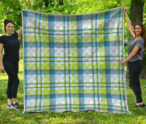 Lime And Blue Madras Plaid Print Quilt